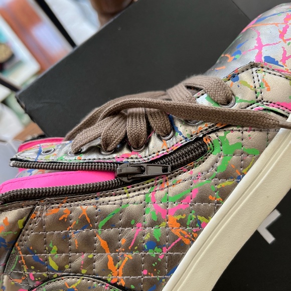 Steve Madden Girls 3 Jcafe Pewter Skinny High Top Paint Splashed Zip Up Shoes - Picture 4 of 5